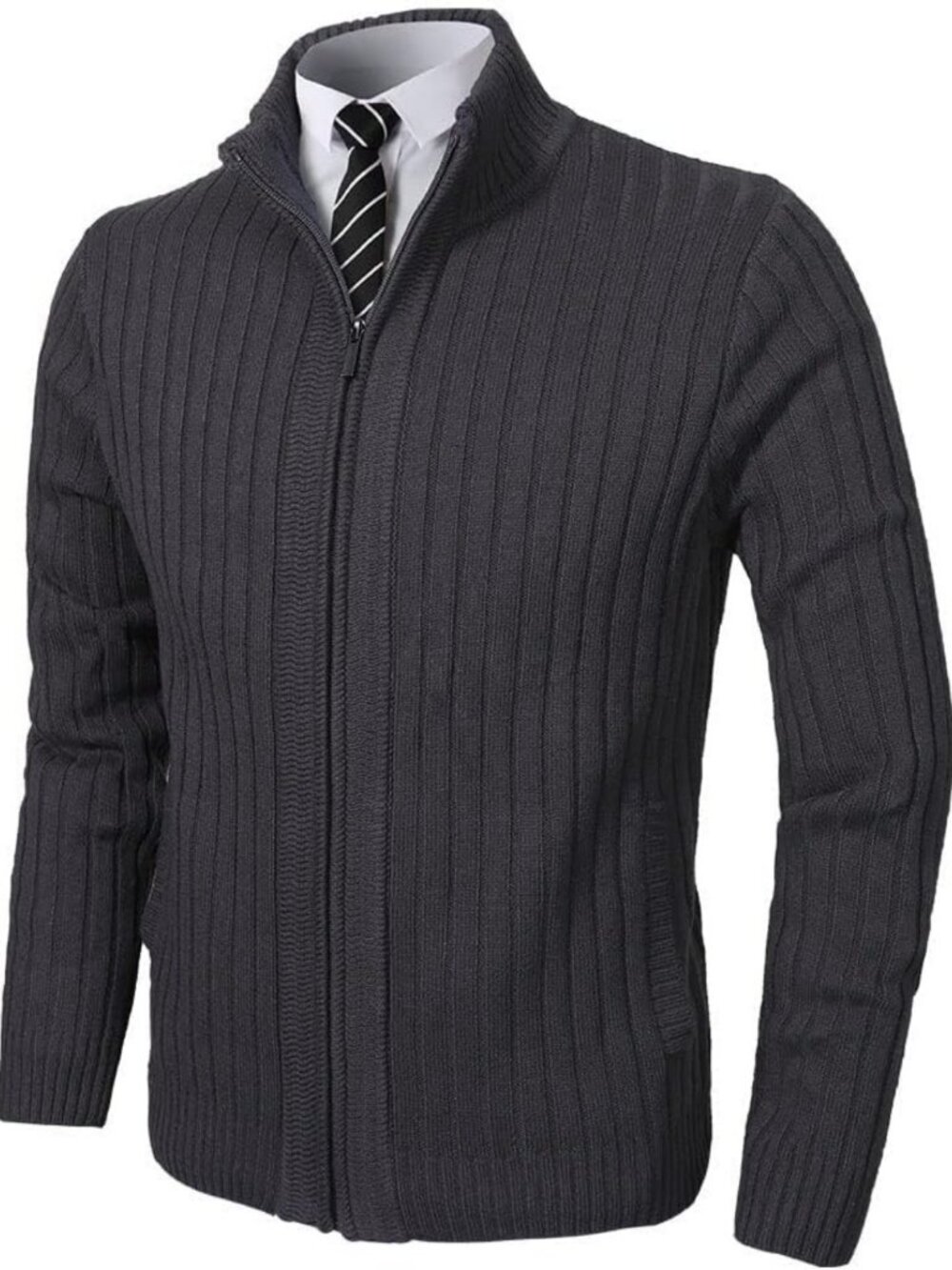 Slim Fit Full Zip Cardigan Sweater for Men | Stylish Stand Collar Knitwear